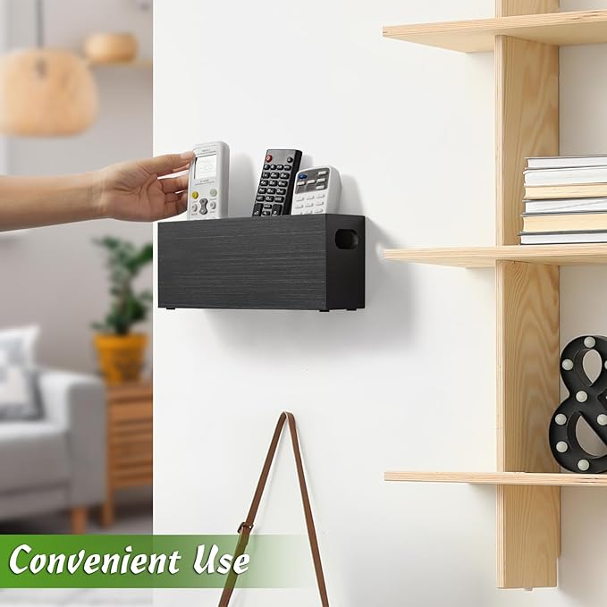 TV Remote Holder, Wall Remote Control Holder, 3 Slots Remote Caddy Wall Mount, Wooden TV Remote Wall Holder, Wall Pen Holder, Black - LeafyLoom