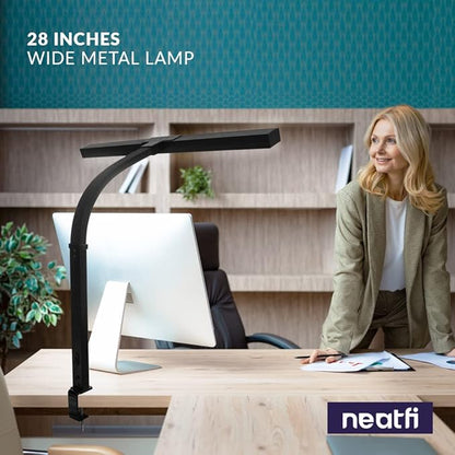 Neatfi (New Model) Flex Desk Lamp with Clamp, Dimmable, 3,000 Lumens 30W LED Monitor Light, 3000K-6500K Correlated Color Temperature, 5 Brightness Levels & 5 Light Modes (28 Inches, Black) - LeafyLoom