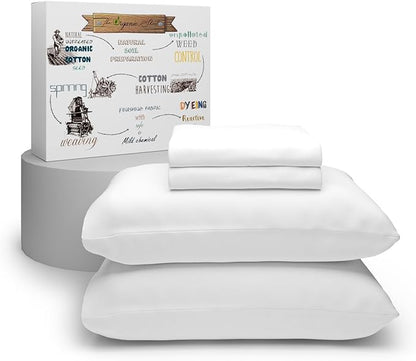 Purity Home Organic 100% Cotton King Size Sheets Set White, Percale Weave King Bedding Set, Crisp, Cooling & Breathable White Bed Sheets King Size, Fits Mattress Upto 16" Deep Pocket - LeafyLoom