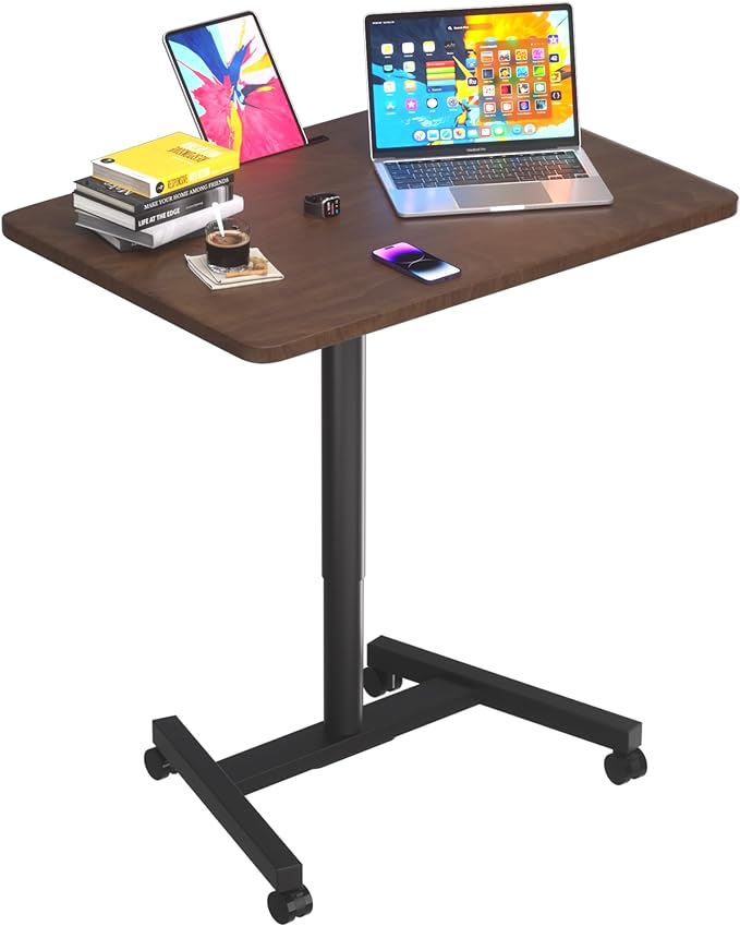 Rolling Desk Adjustable Height, Presentation Podium with Tablet Slot, 28 Inch Mobile Laptop Stand Desk Rolling Cart for Home Office Classroom - LeafyLoom