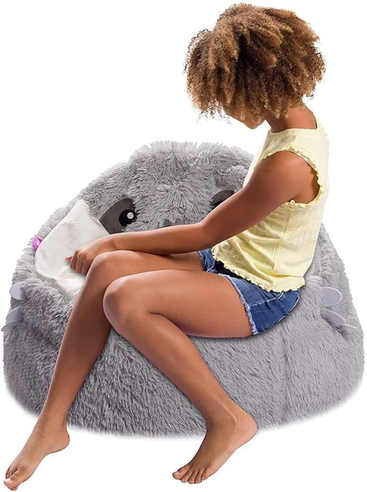 Posh Creations Cute Soft and Comfy Bean Bag Chair for Kids, Animal - Grey Sloth - LeafyLoom