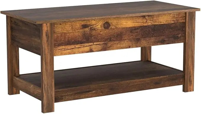 WLIVE Coffee Table, 39" Lift Top Coffee Table with Hidden Compartment and Storage Shelf for Living Room, Rustic Brown - LeafyLoom