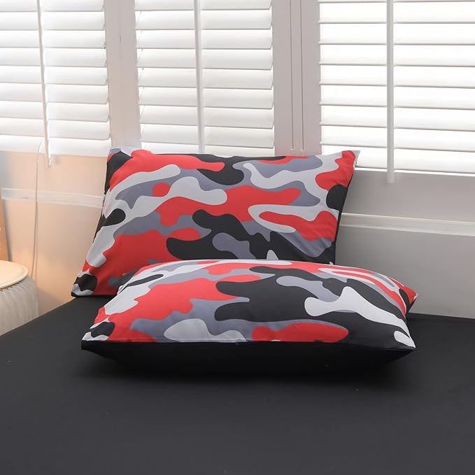 Meeting Story Camouflage Bedding Set, Colorful Pattern Style Comforter Set, 5 PCS One Comforter Two Pillowcases Two Sheets in One Bag, All Season Bedspread for Kids Teens Adults (Black, Twin 5Pcs) - LeafyLoom