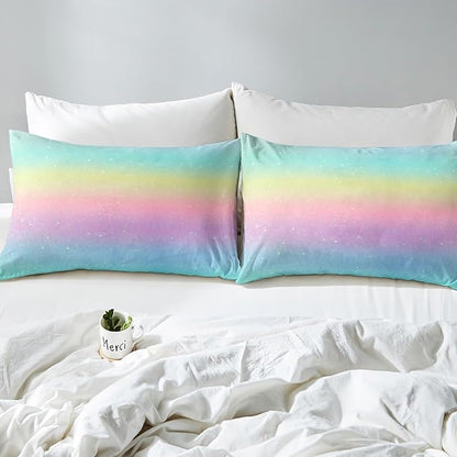 Erosebridal Rainbow Bedding Comforter Sets Full Size Tie Dye Galaxy Comforter Set for Boys Girls Kids Bedroom, Glitter Starry Bedding Pastel Ombre Sparkle Quilt with 2 Pillowcases, Pink Blue Yellow - LeafyLoom