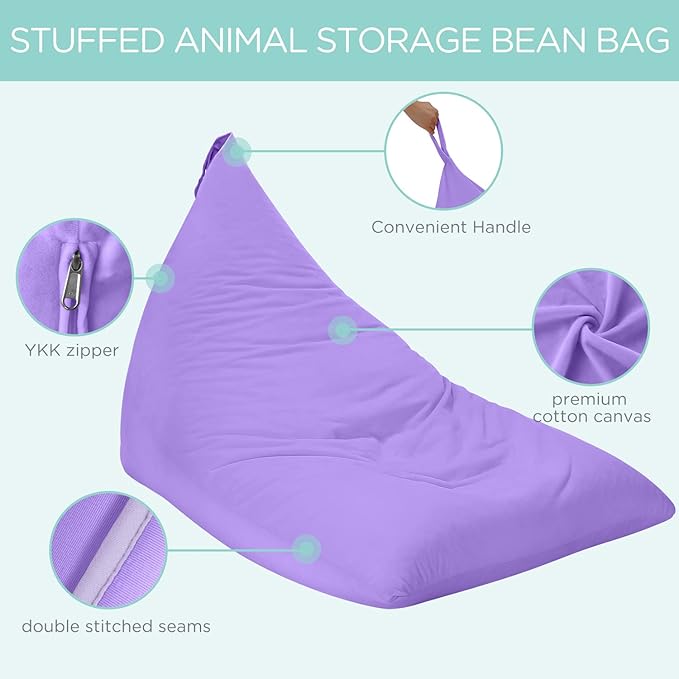 Aubliss Stuffed Animal Storage Bean Bag Chairs Cover, 50"x 35" Extra Large Velvet Bean Bags Chair for Kids & Adults, Ultra Soft Zipper Beanbag Toy Storage for Boys Girls -Purple - LeafyLoom