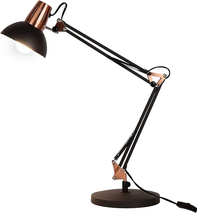 FIRVRE Metal Desk Lamp Adjustable Goose Neck Architect Table Lamp Sandy Black Tall Reading Light Swing Arm Desk Lamp with Clamp Eye-Caring for Bedroom Bedside Study Home Office Library Workplace - LeafyLoom