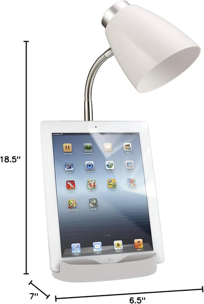 Simple Designs LD1002-WHT Gooseneck Organizer Desk Lamp with iPad Tablet Stand Book Holder, White - LeafyLoom