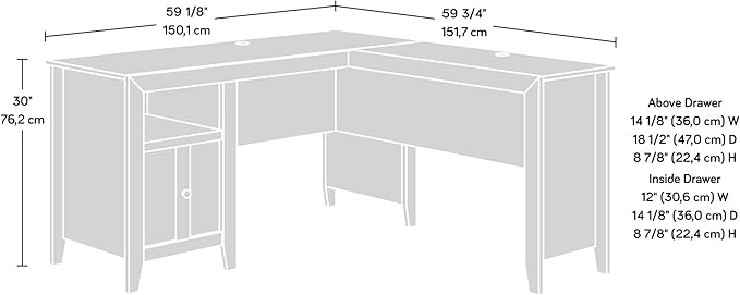 Sauder Dakota Pass L-Desk, L: 59.09" x W: 59.72" x H: 30.00", White Off-White - LeafyLoom