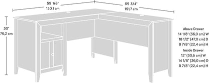 Sauder Dakota Pass L-Desk, L: 59.09" x W: 59.72" x H: 30.00", White Off-White - LeafyLoom