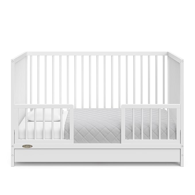 Graco Teddi 5-in-1 Convertible Crib with Drawer (White) – GREENGUARD Gold Certified, Crib with Drawer Combo, Full-Size Nursery Storage Drawer, Converts to Toddler Bed, Daybed and Full-Size Bed - LeafyLoom