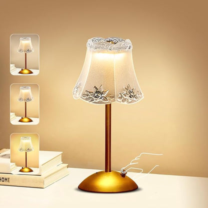 Portable Crystal Table Lamp,Cordless Metal Vintage Desk Lamp,3 Color Touch Control Rechargeable Lamp,3-Levels Brightness Room Decor Desk Lamp,Living Room,Kitchen,Dining Room Lamp (Gold-1) - LeafyLoom