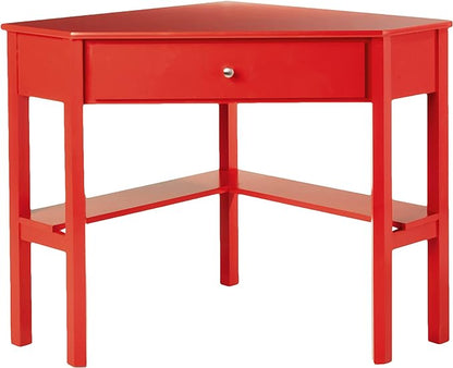 Target Marketing Systems Ellen Corner Desk Drawer and One Storage Shelf For Living Room, Bedroom, or Home Office, Small Computer Table, 42" W x 30" H, Red - LeafyLoom