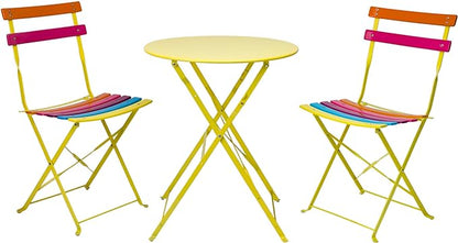 Alpine Corporation MSY114A Rainbow Metal Bistro Set w Two, Table: 24" L x 24" W x 28" H Chair: 16" L 18" W x 32" H - LeafyLoom