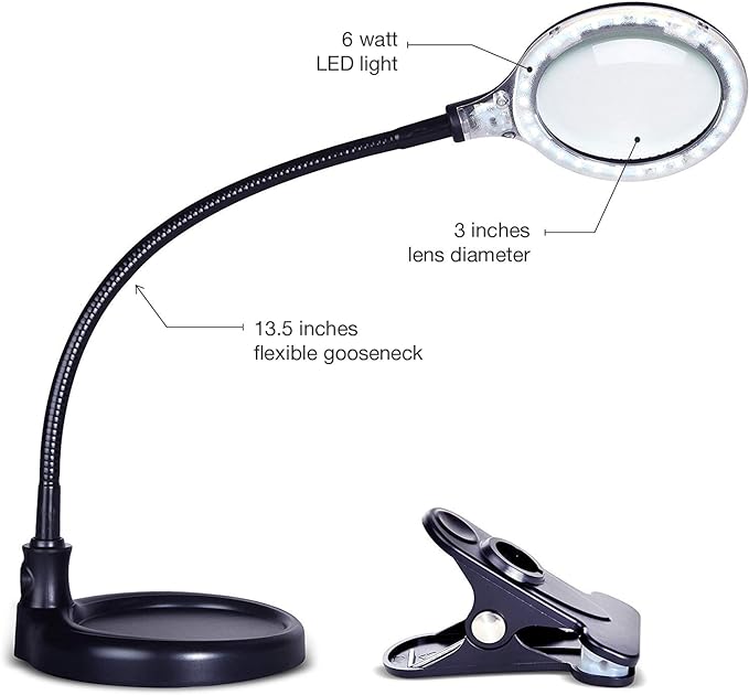 Brightech LightView Pro Flex 2 in 1 Magnifying Desk Lamp, 1.75x Light Magnifier, Adjustable Magnifying Glass with Light for Crafts, Reading, Close Work - LeafyLoom