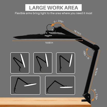 117PCS LED Clamp Desk Lamp, 20 Inch Metal Swivel Arm with Protective Casing, 2200 Lumens, Dimmable Task Lamp for Reading, Office Work, Sewing, Study, and Crafts(Black) - LeafyLoom