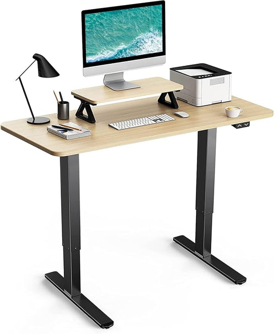 Memory Electric Height Adjustable Desk, Sit Stand Up Computer Workstation, 48 x 24 Inch Monitor Stand Study Table for Home Office, Maple - LeafyLoom