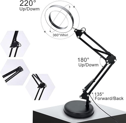 DLLT Dimmable Swing Arm Desk Lamp with Clamp, 68 LED Flexible Architect Work Lamp, 3 Colors 10 Brightness, Adjustable Desk Lamp, Multi-Joint Table Lamp for Study, Office, Computer, Art, Work Lighting - LeafyLoom