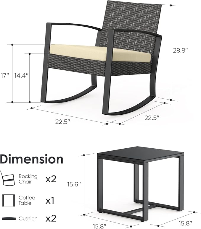 Patio Furniture Set Outdoor Wicker Bistro Set, Modern Rattan Patio Chairs Conversation Set with Coffee Table for Balcony Porch Garden Yard Poolside (3 Pieces, Beige) - LeafyLoom