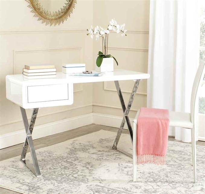 Safavieh Home Collection Hanover Desk, White/Chrome - LeafyLoom