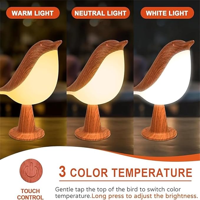 FUYUNXIN Bird Lamp Bedside Lamps - Rechargeable Cordless Table Lamp with 3 Color Temperatures and Touch Sensor - Perfect for Bedroom Nightstand (Red) - LeafyLoom