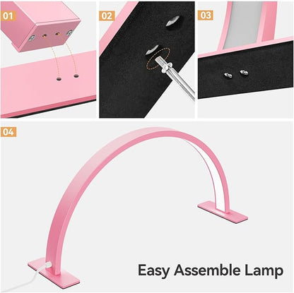 22INCH Half Moon Light for Nail Desk, LED Nail Tech Lamp Lash Light for Nail Tech Eye Tech, Dimmable Lamp with Touch Controller, 3 Color Mode, 3000-6000K (Pink) - LeafyLoom