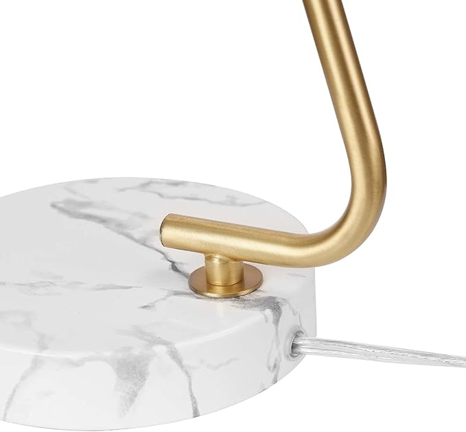 Globe Electric Novogratz x 65784 Athena 15" Desk Lamp, White Shade, Brass Arm, White Faux Marble Base - LeafyLoom