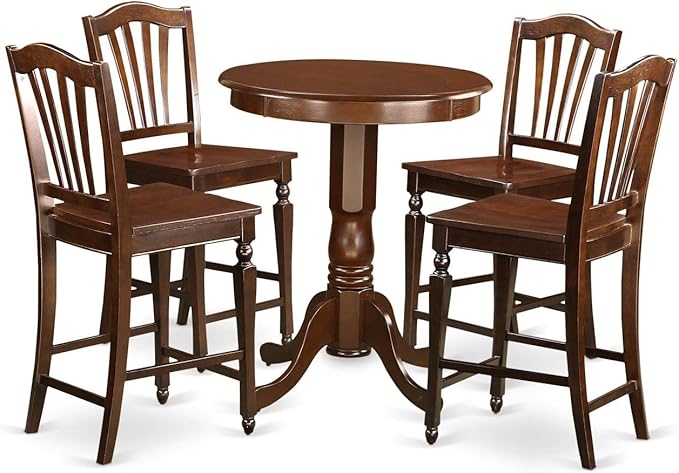 East West Furniture EDCH5-MAH-W Eden 5 Piece Kitchen Counter Height Set Includes a Round Wooden Table with Pedestal and 4 Dining Chairs, 30x30 Inch, Mahogany - LeafyLoom