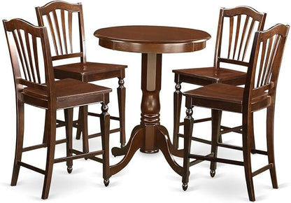 East West Furniture EDCH5-MAH-W Eden 5 Piece Kitchen Counter Height Set Includes a Round Wooden Table with Pedestal and 4 Dining Chairs, 30x30 Inch, Mahogany - LeafyLoom