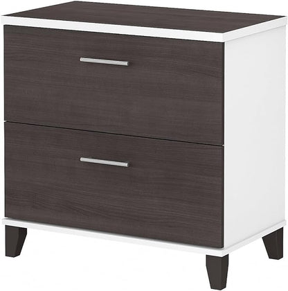 Bush Furniture Somerset 2 Drawer Lateral File Cabinet | Letter, Legal, and A4-size Document Storage for Home Office, 30W x 17D x 29H, White and Storm - LeafyLoom