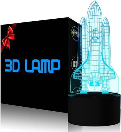 Rocket Night Light 3D Illusion Lamp LED Space Shuttle Nightlight 7 Color Changing Touch Sensor Desk Table Lamp with USB Cable Decoration for Nursery Bedroom Kids Boys Birthday Gifts - LeafyLoom