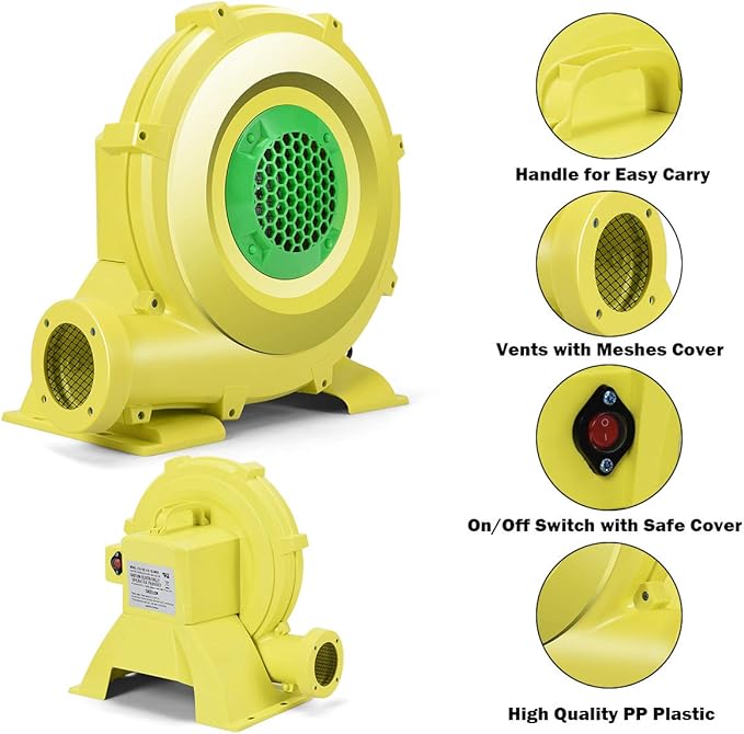 COSTWAY Bounce House Blower for Inflatable Bounce House Bouncy Castle,Yellow/Green - LeafyLoom