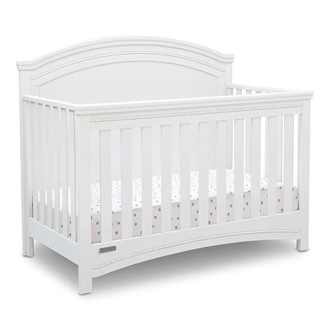 Delta Children Simmons Kids SlumberTime Emma 4-in-1 Convertible Baby Crib N More - Greenguard Gold Certified, Bianca White - LeafyLoom