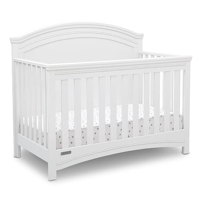 Delta Children Simmons Kids SlumberTime Emma 4-in-1 Convertible Baby Crib N More - Greenguard Gold Certified, Bianca White - LeafyLoom