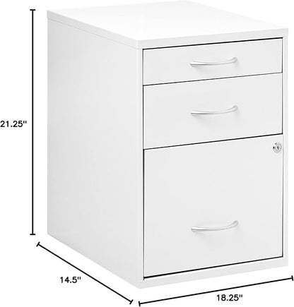 OSP Home Furnishings HPB Heavy Duty 3-Drawer Metal File Cabinet for Standard Files and Office Supplies, White Finish - LeafyLoom