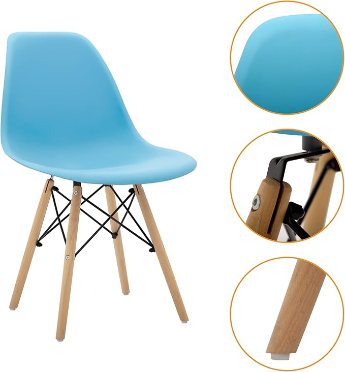 CangLong Modern Mid-Century Side Chair Dining Chair with Natural Wood Legs for Kitchen, Living, Dining Room, Set of 2, Blue - LeafyLoom