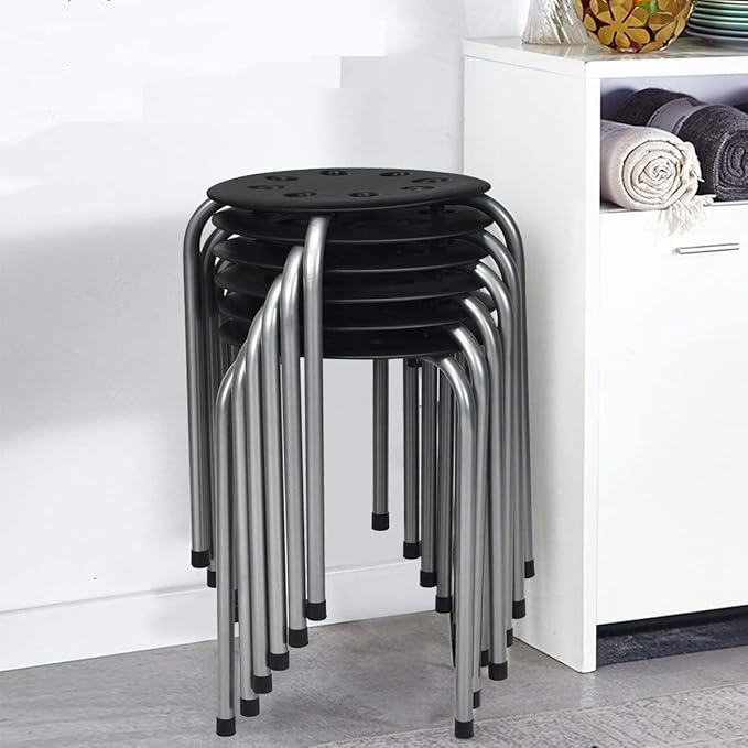 Hysache Plastic Stackable Stools Set of 6, 17.5inch Multipurpose Stool Chairs w/Metal Frame, X-Shape Connection, Non-Slip Feet, Backless Nesting Stool for Garden, Living Room, Home (Gray) HW64245 - LeafyLoom