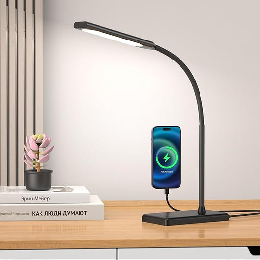 KEXIN LED Desk Lamp Touch Control Desk Lamp with USB Charging Port 5 Color Modes 6 Brightness Levels Dimmable Eye-caring Office Lamp with Memory Function 1h Timer Adjustable Gooseneck Table Lamp Black - LeafyLoom