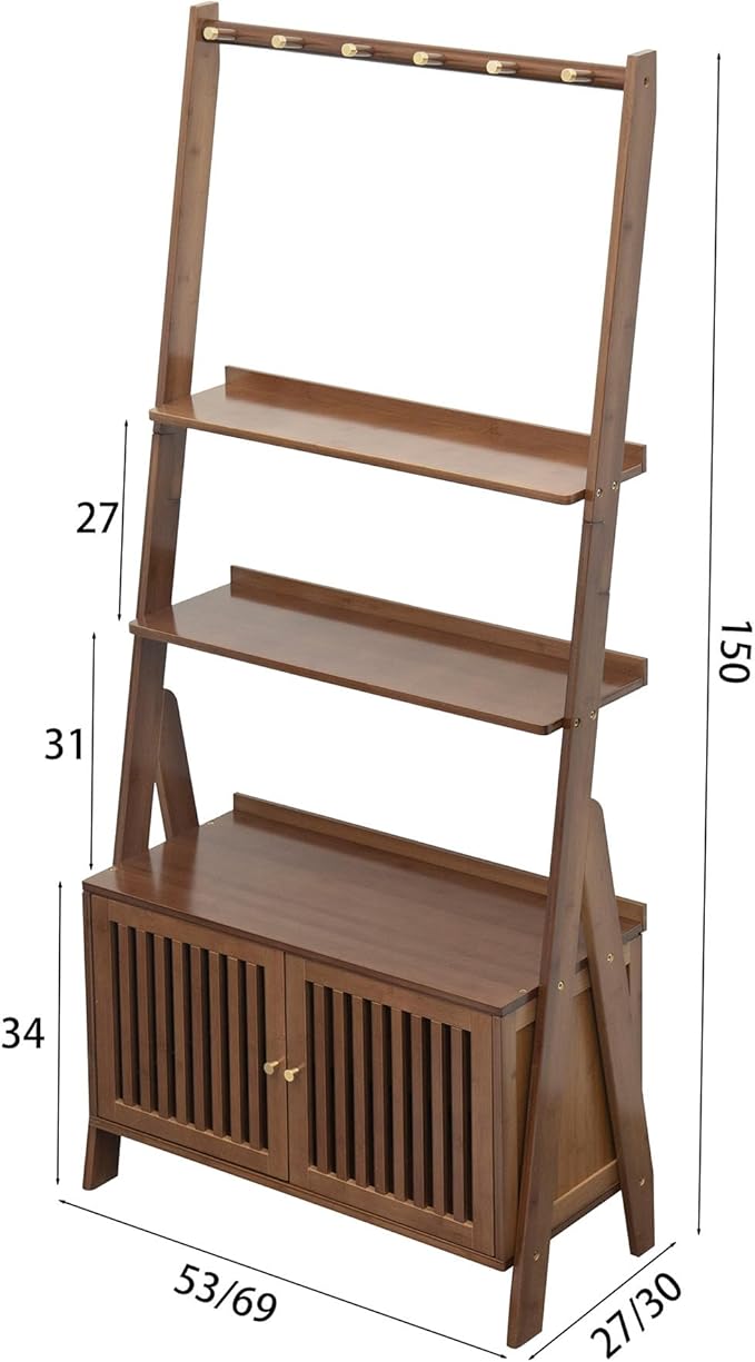 Bamboo Ladder Shelf Modern Wood Bookshelf Tall Bookcase Leaning Wall Shelves Open Standing Storage Rack Shelves for Living Room, Bathroom, Kitchen, Office(Brown, 4 Tier-21x11x59) - LeafyLoom