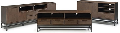 SIMPLIHOME Banting SOLID HARDWOOD 72 Inch Wide Industrial TV Media Stand in Walnut Brown for TVs up to 80 Inch, For the Living Room and Entertainment Center - LeafyLoom