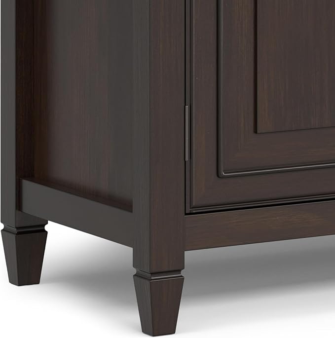 SIMPLIHOME Connaught Low Storage Cabinet, 67 inch, Dark Chestnut Brown - LeafyLoom