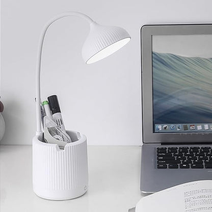 Cordless lamp,Desk lamps for home office,White,3 speed adjustable light,With pen holder,Usb charging cable,Battery operated,360° swivel hose,Rechargeable dorm lamp,Led study lamp,Cute reading lamp - LeafyLoom