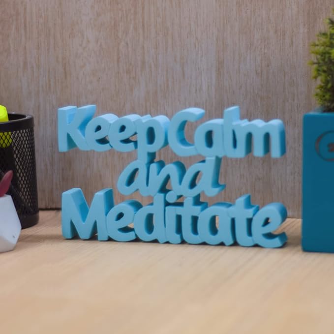 NUKKAD TALES Keep Calm and Meditate Blue Aesthetic Table Decor - Ideal for Home or Office Desk, Shelf. Quirky Room Decoration Showpiece, Birthdays, Corporate Gifts, Inspirational Wall Decor. - LeafyLoom