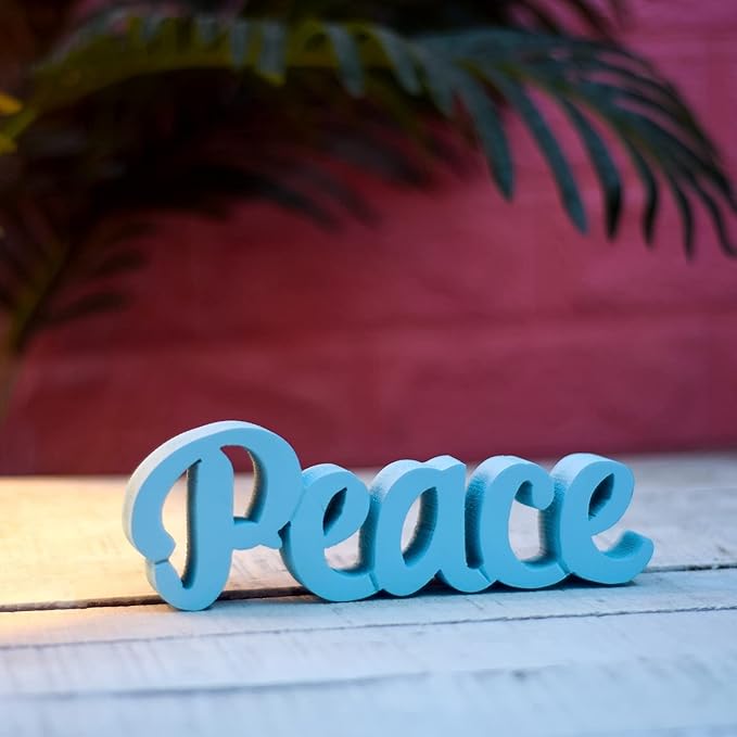 Peace – Blue, Aesthetic table decor for home or office, desk or Shelf. Quirky room decoration showpiece, ideal for birthday gift, corporate gift, and inspiring wall decor - LeafyLoom