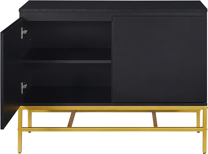 39.4" Minimalist & Luxury Two Door Sideboard with Gold Metal Legs,Freestandin Storage Buffet Cabinet,w/Adjustable Shelves,for Living, Dining Room,Entrance Passage,Black - LeafyLoom