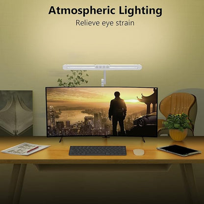 Micomlan Led Desk Lamp for Home Office, White Architect Desk Lamp with Clamp for Crafting, 24W Bright Rotatable Led Desk Light Stepless Dimming Tempering Wide Table Light with Atmosphere Lighting - LeafyLoom