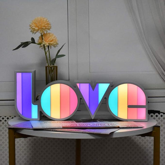 GUOCHENG LED Love Sign Lights - Love Marquee Signs Lamp Battery&USB Power Love Letters Decoration for Home Children Kids Bedroom Nursery,Valentine's Day Gifts(Rainbow) - LeafyLoom