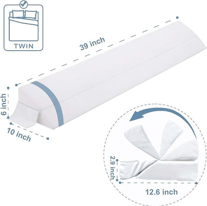 Limthe Twin Bed Wedge Pillow Stopper,Bed Gap Filler (0-7"),Headboard Pillow,Mattress Gap Cover,Adjustable Foam Wedge Pillow Fill Gap Between Headboard/Wall and Mattress, (White 39"x10"x6") - LeafyLoom