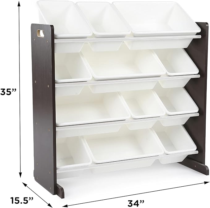 Humble Crew Modern Toy Organizer with 12 Bins, Espresso/White - LeafyLoom