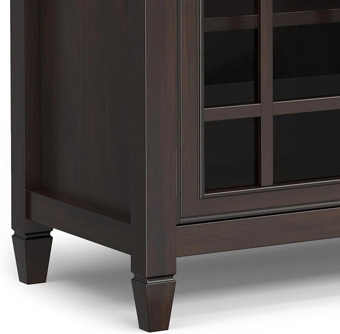 SIMPLIHOME Connaught Low Storage Cabinet, 60 inch, Chestnut Brown - LeafyLoom