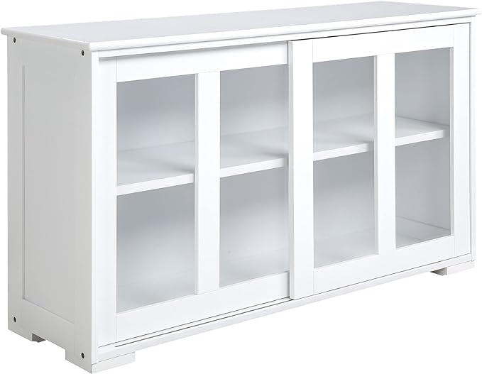 HOMCOM Sideboard Buffet Cabinet, Stackable Credenza, Coffee Bar Cabinet with Sliding Glass Door and Adjustable Shelf, White - LeafyLoom